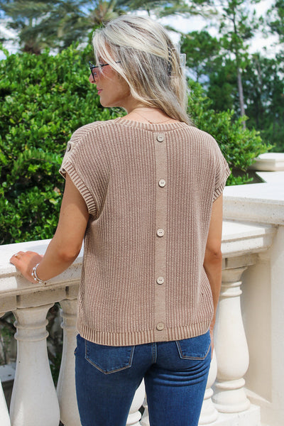 Mineral Washed Button Sweater Top Khaki