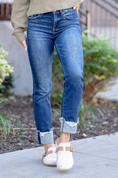 RISEN Tummy Control Straight Leg Cuff Jean