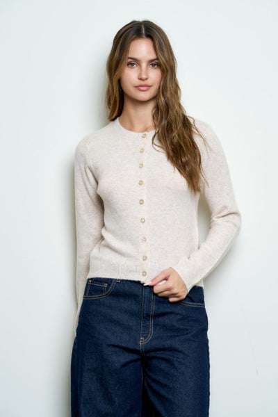 Classic Crew Neck Button Cardigan Cream