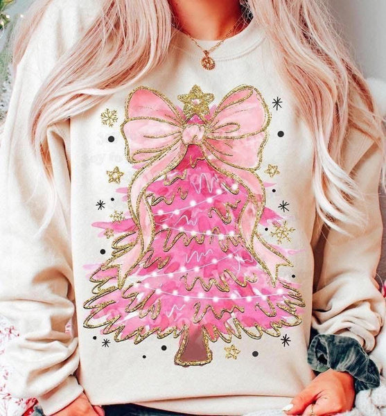 Cream Pink Christmas Tree Sweatshirt