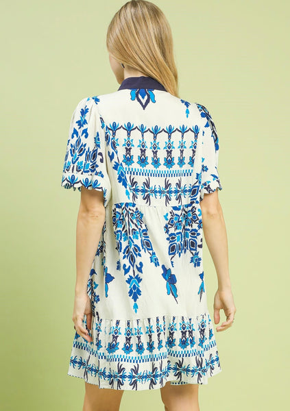 UMGEE Floral Print Dress Blue Mix