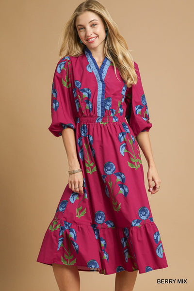 UMGEE Floral Midi Dress Berry Mix