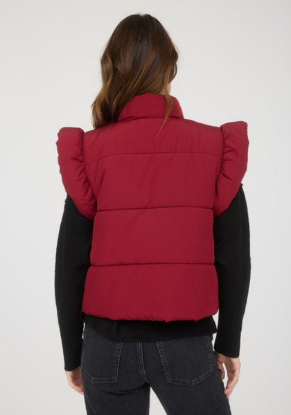 Flutter Sleeve Puffer Vest Red Wine