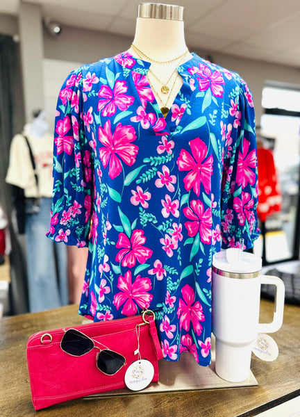 Lizzy Smocked Sleeve Beach Breeze Top