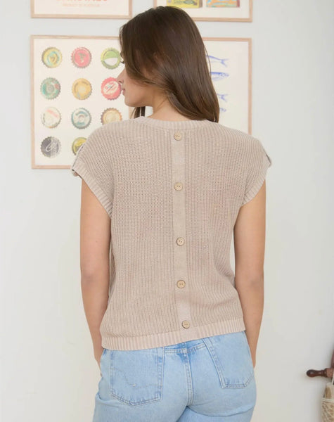 Mineral Washed Button Sweater Top Khaki
