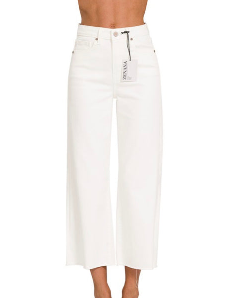 Zenana White Wide Leg Crop Denim Jean