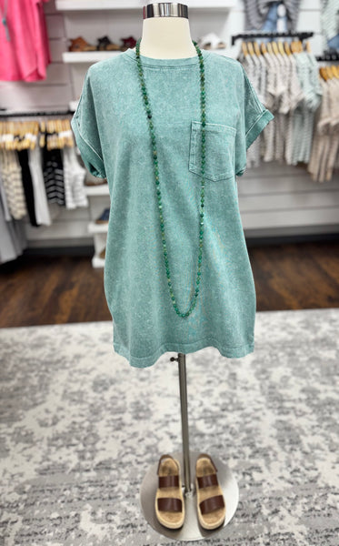 Cotton Tee Shirt Pocket Dress Green