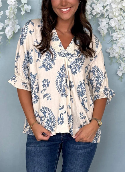 UMGEE Paris Paisley Top Blue Mix