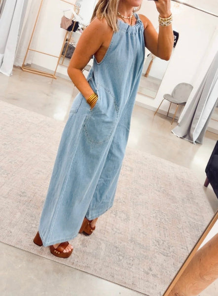 Denim Adjustable Strap Jumpsuit Overall