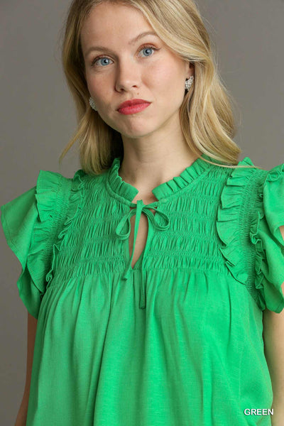 UMGEE Ruffle Sleeve Top Green