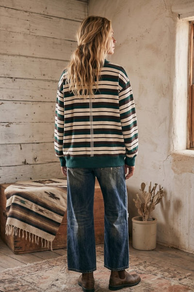 Teal & Cocoa Stripe French Terry Sweatshirt
