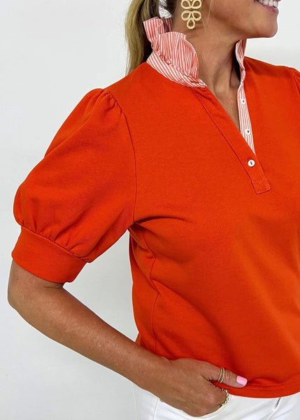 UMGEE Striped Collar Polo Top Red