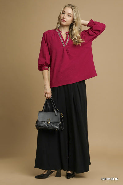 UMGEE Crimson Leopard Trim Top