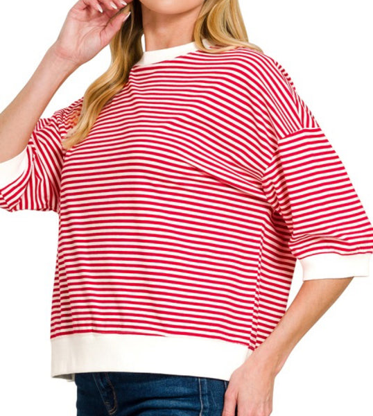 Stripe Contrast Top Ruby Red