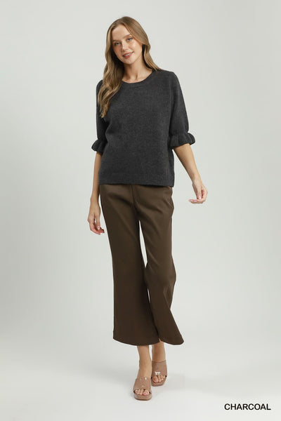 Soft Ruffle Sleeve Sweater Charcoal