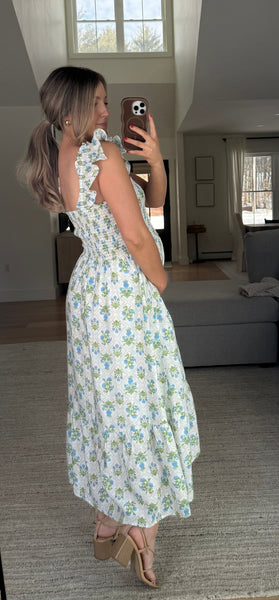 Smocked Floral Dress Blue Mix