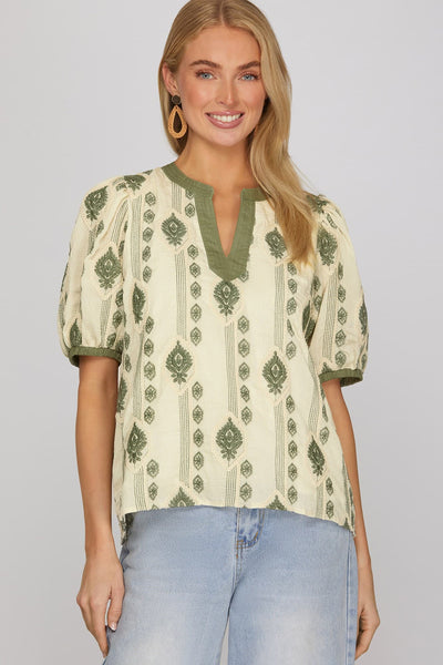 Sage Embroidered Top