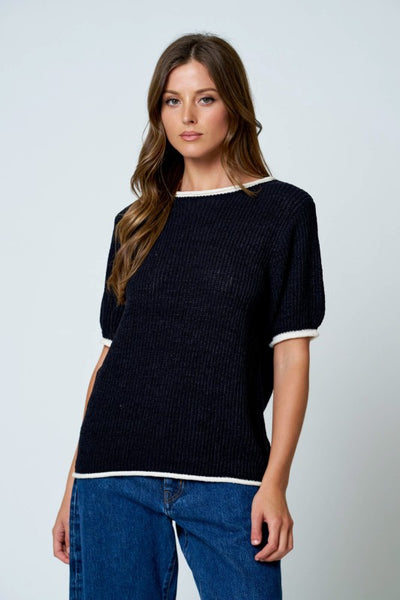 Contrast Trim Knit Sweater Black