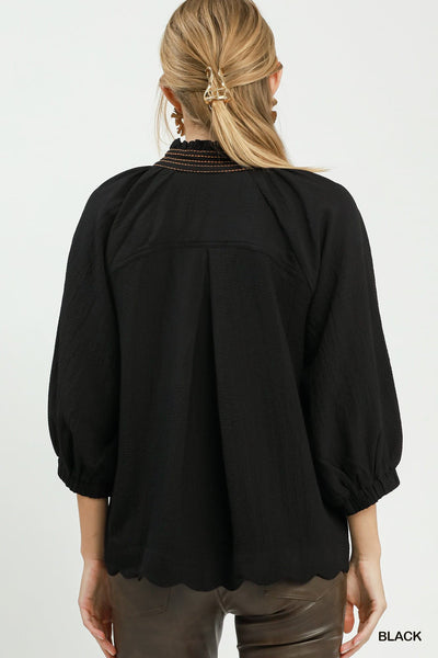 UMGEE Scallop Hem Top Black