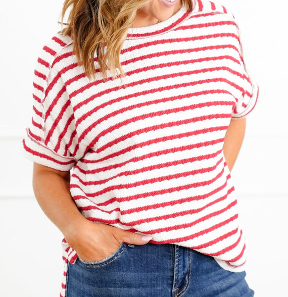 Stripe Textured Tee Ruby Red