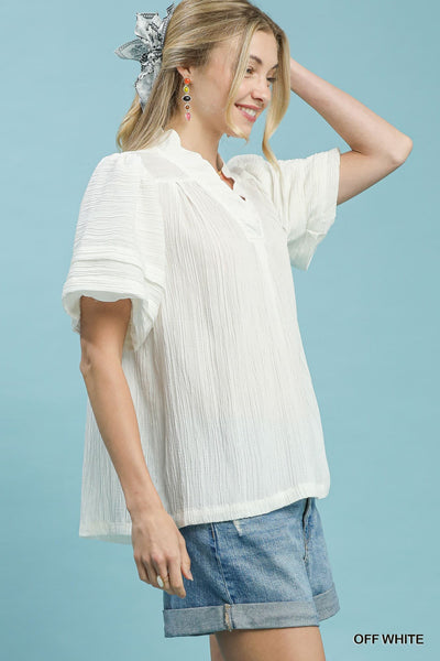 UMGEE Bubble Sleeve Top Off White