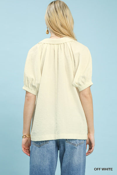 UMGEE Textured V Neck Top Ivory