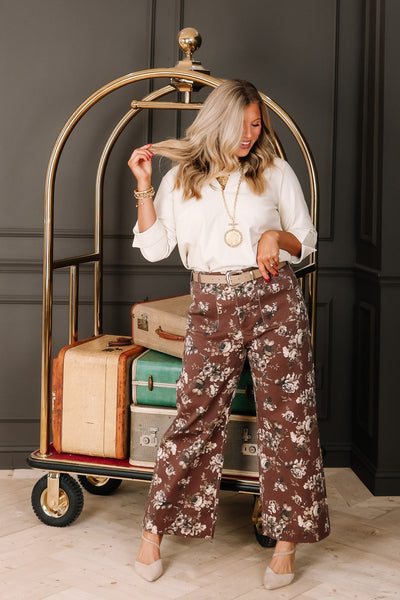 UMGEE Floral Print Pant Brown Mix