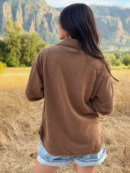 Cozy Brushed Waffle Shacket Mocha