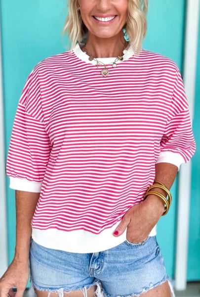 Stripe Contrast Top Pink