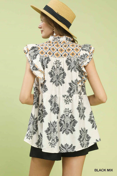 UMGEE Boho Ruffle Top Black Mix