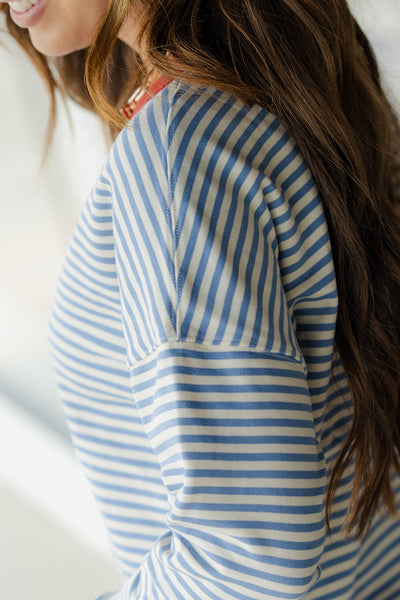 Bold Trim Stripe Sweatshirt Blue Ivory
