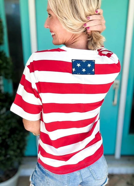 Red Stripe Star Pocket Top