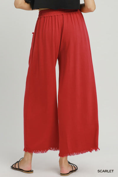 UMGEE Frayed Hem Wide Leg Pant Scarlet