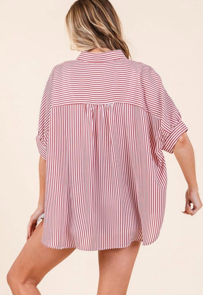 Stripe Oxford Button Down Shirt Red