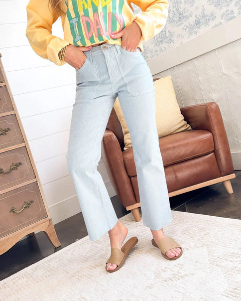 MICA Raw Hem Stripe Crop Jean