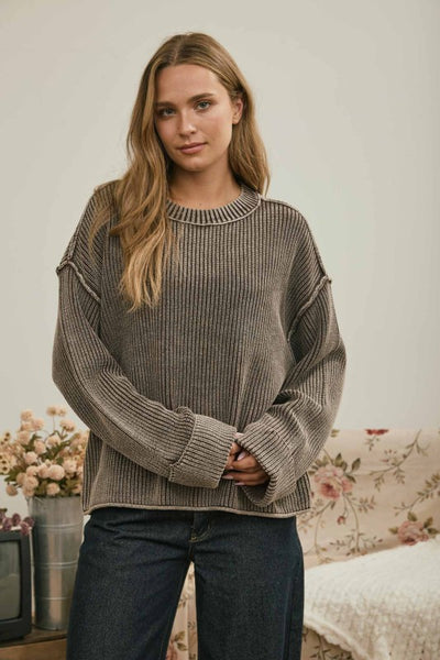 Cuffed Knit Sweater Dark Brown