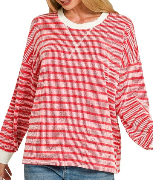 Two Tone Stripe Top Red