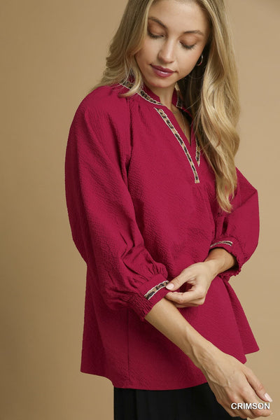 UMGEE Crimson Leopard Trim Top