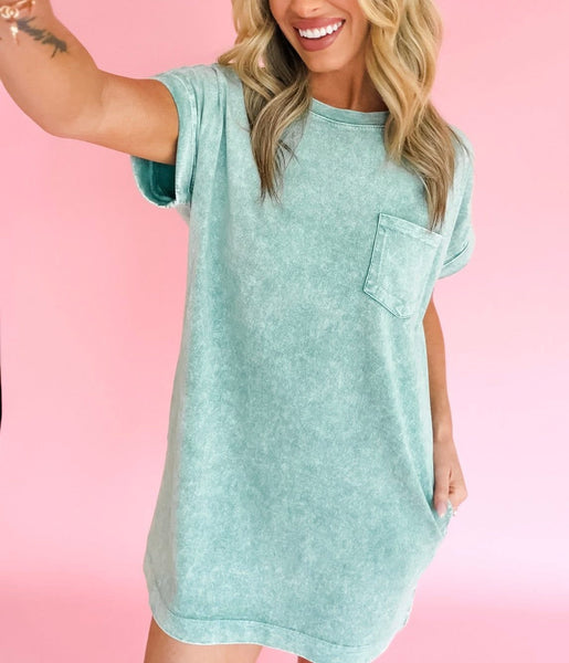 Cotton Tee Shirt Pocket Dress Green