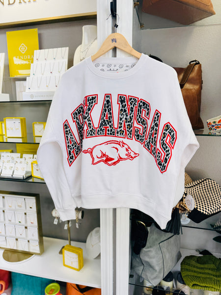 Pressbox Arkansas Leopard Over Logo Oversized Fleece Sweatshirt