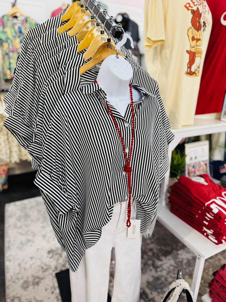 Stripe Oxford Button Down Shirt Black