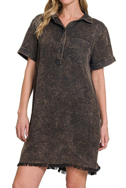 Lizzy Linen Raw Hem Pocket Dress Vintage Black