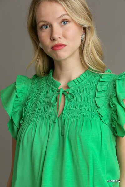 UMGEE Ruffle Flutter Sleeve Top Green