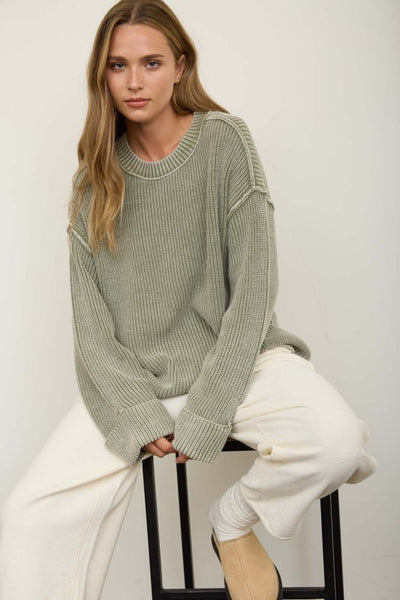 Cuffed Knit Sweater Olive