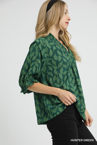 UMGEE Green Mix Leaf Print Top