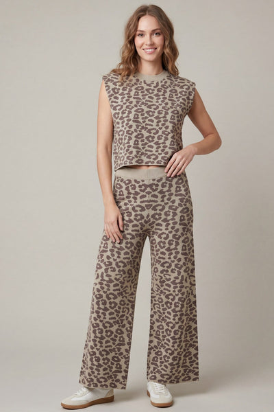 Luxe Leopard Knit Sweater 2PC Pant SET Mocha