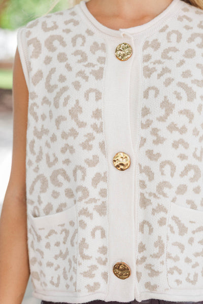Cream Leopard Button Sweater