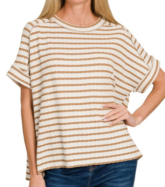 Stripe Textured Tee Mocha