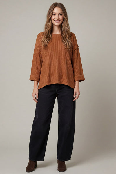 Quarter Sleeve Knit Sweater Top Caramel