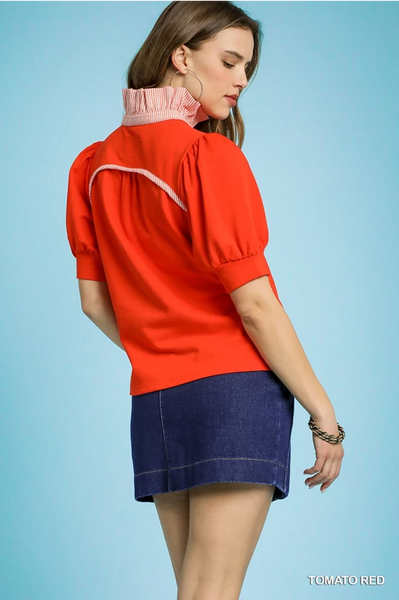 UMGEE Striped Collar Polo Top Red